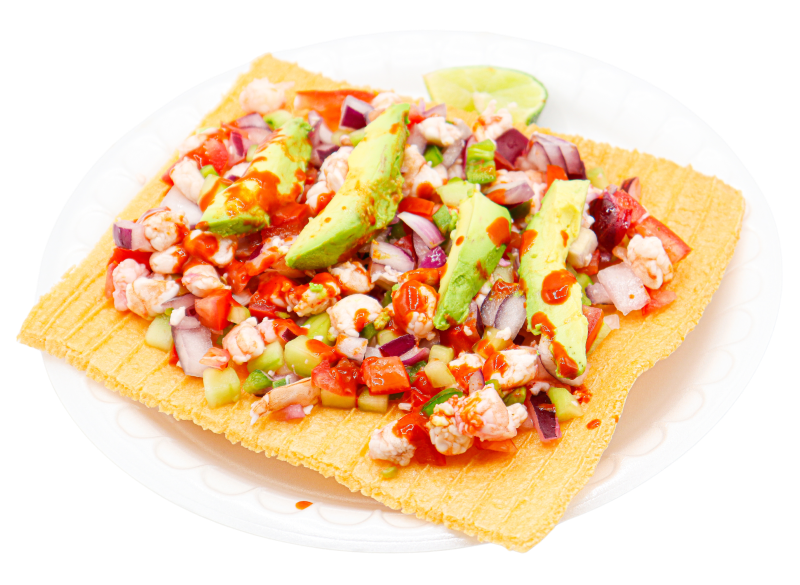 Duro Preparado with ceviche at Krazy Fruits topped with avocado and hot sauce